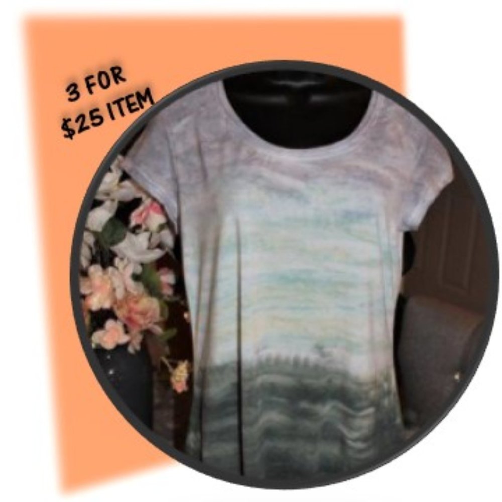 SHEER MAUVE, TEAL AND GREY/GREEN OMBRE TOP